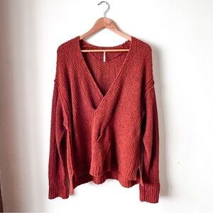 Free People Coco V-Neck Sweater Medium Terracotta